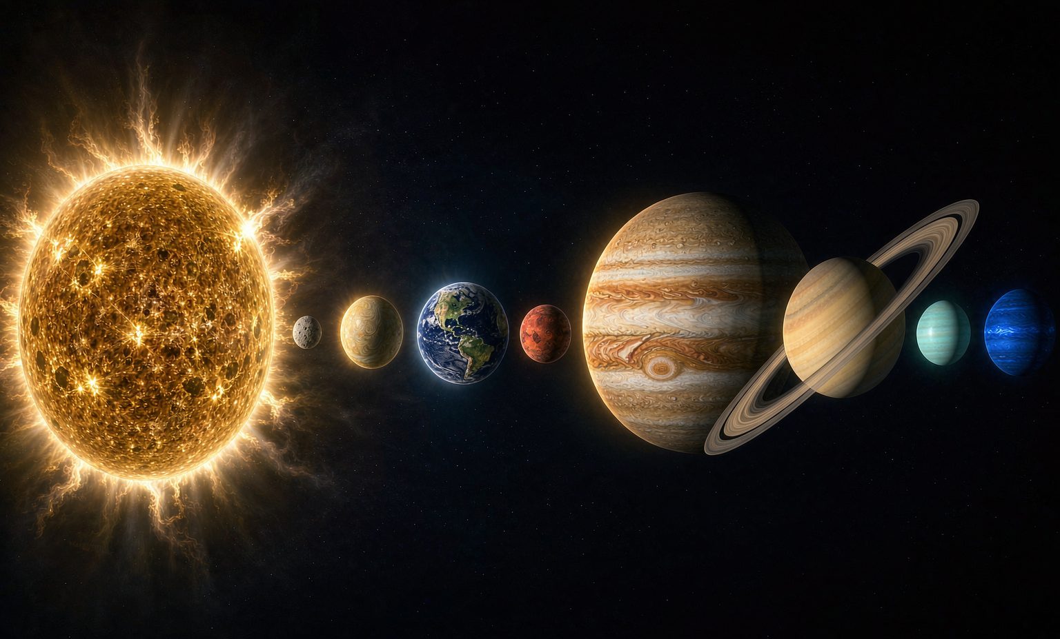 太阳与八大行星排列示意图