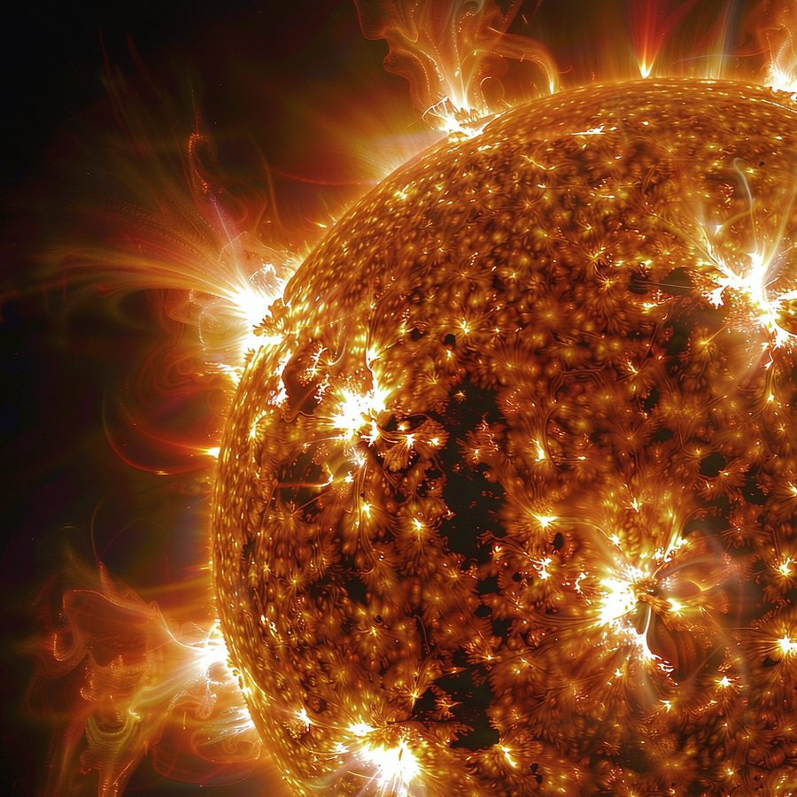 太阳表面与日冕，可见米粒组织与边缘的等离子体环