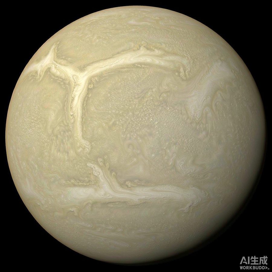 金星浓厚的淡黄色硫酸云层，几乎没有可辨认的表面特征
